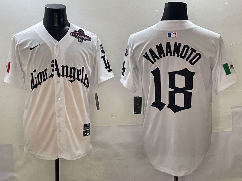 Men Los Angeles Dodgers #18 Yamamoto White Five generations Joint Name 2025 Nike MLB Jersey style 7